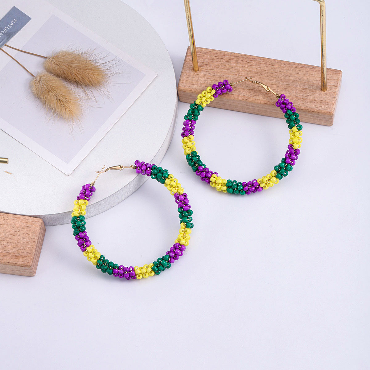 Wholesale New Colorful Knitted Alloy Handmade Rice Bead Earrings Fashion Unique Design Sensibility Trendy Festival Earrings Jewelry